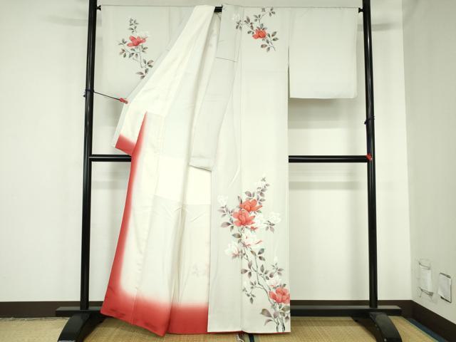 平和屋着物▼訪問着 手描き 草花 正絹 逸品 DABH0558op