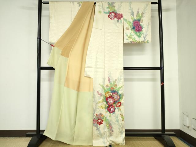 平和屋着物▼訪問着 刺繍 薔薇 バラ 正絹 逸品 DABH0564op