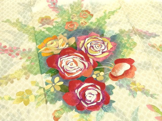 平和屋着物▼訪問着 刺繍 薔薇 バラ 正絹 逸品 DABH0564op