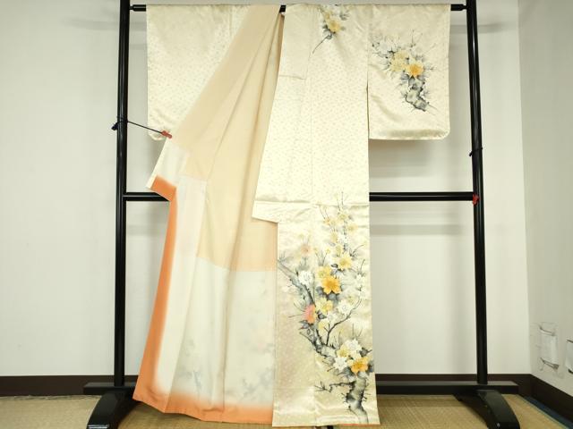平和屋着物▼訪問着 手描き 草花 正絹 逸品 DABH0565op