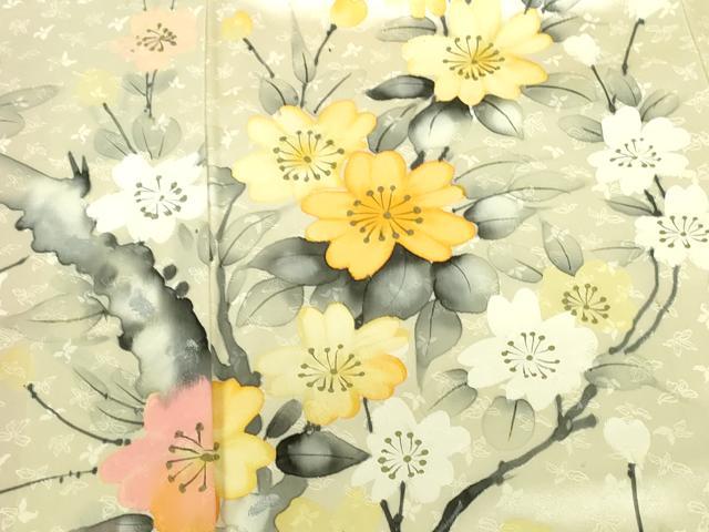 平和屋着物▼訪問着 手描き 草花 正絹 逸品 DABH0565op