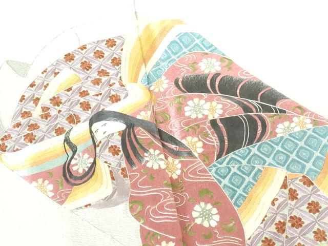 平和屋着物▼訪問着 総刺繍 平安人物花文 正絹 逸品 DABH0566op