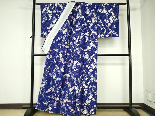 平和屋着物▽上質な小紋 単衣 草花 真珠染 金銀彩 反端付き 正絹 逸品 DABH0570op