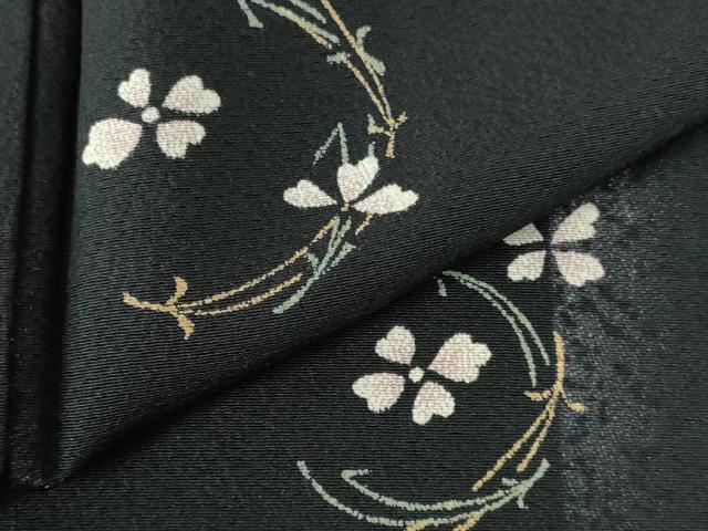 平和屋着物▽上質な小紋 単衣 舞花 松葉文 黒地 正絹 逸品 DABH0576op