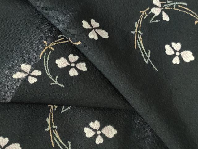 平和屋着物▽上質な小紋 単衣 舞花 松葉文 黒地 正絹 逸品 DABH0576op