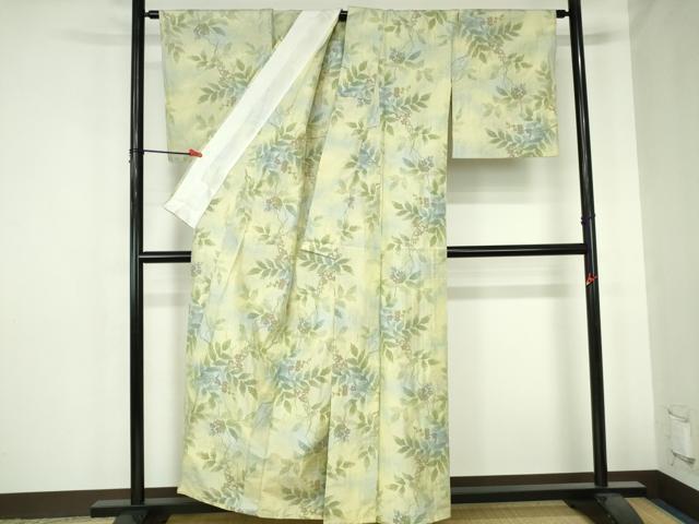 平和屋着物▽上質な紬 単衣 草花 正絹 逸品 DABH0578op