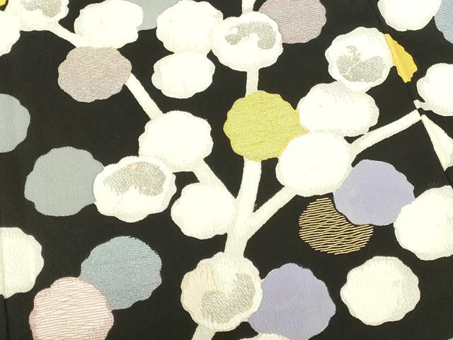 平和屋着物●訪問着 刺繍 枝花 黒地 銀彩 正絹 逸品 DABH0581op