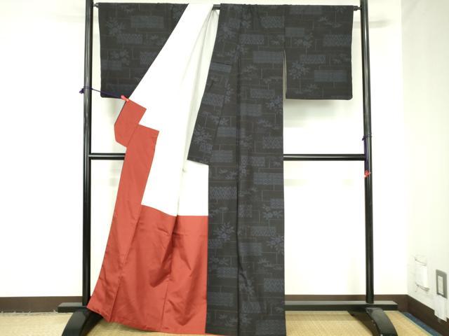 平和屋着物●結城紬 100亀甲 横段吉祥花文 正絹 逸品 DABH0592op