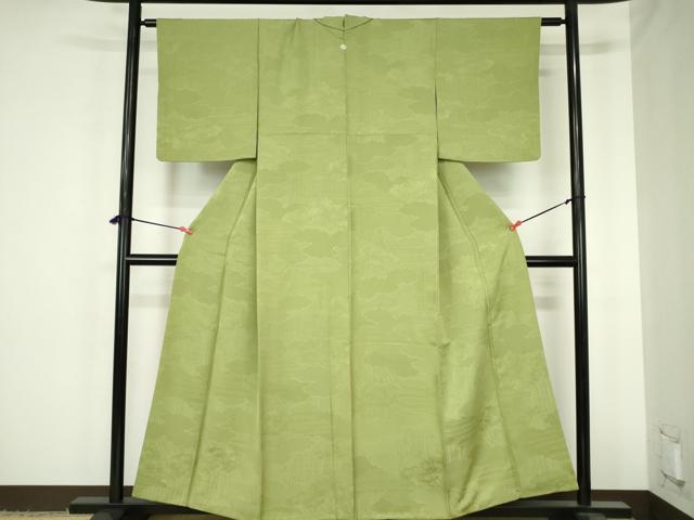 平和屋着物●上質な色無地 雲取風景地紋 若菜色 正絹 逸品 DABH0598op