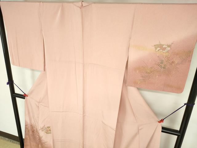 平和屋着物●中国三大刺繍 スワトウ刺繍 汕頭刺繍 訪問着 駒刺繍 地紙花松文 暈し染め 金彩 正絹 逸品 DABH0608op