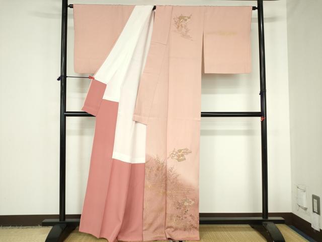 平和屋着物●中国三大刺繍 スワトウ刺繍 汕頭刺繍 訪問着 駒刺繍 地紙花松文 暈し染め 金彩 正絹 逸品 DABH0608op
