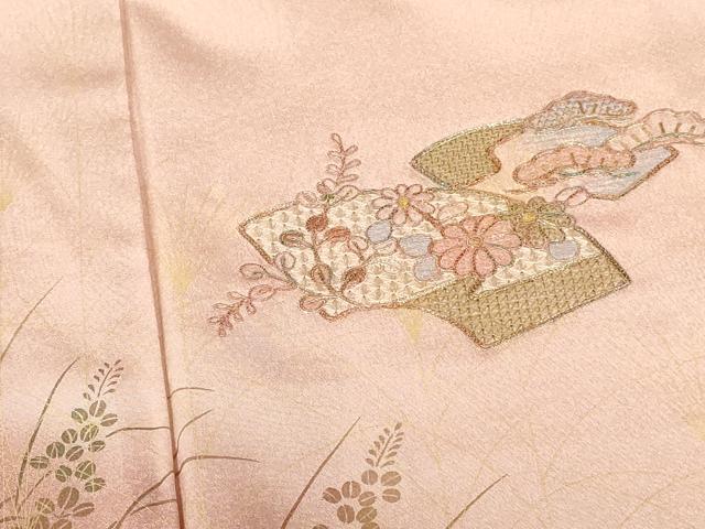 平和屋着物●中国三大刺繍 スワトウ刺繍 汕頭刺繍 訪問着 駒刺繍 地紙花松文 暈し染め 金彩 正絹 逸品 DABH0608op