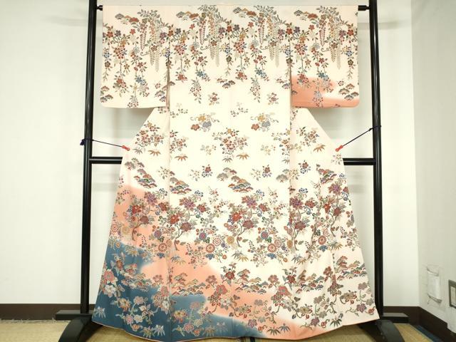 平和屋着物●訪問着 草花松文 暈し染め 金彩 ますいわ屋扱い 正絹 逸品 DABH0615op