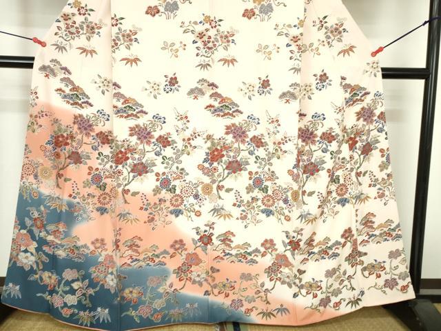 平和屋着物●訪問着 草花松文 暈し染め 金彩 ますいわ屋扱い 正絹 逸品 DABH0615op