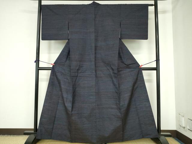 平和屋着物▽上質な紬 単衣 格子 正絹 逸品 DABH0626op