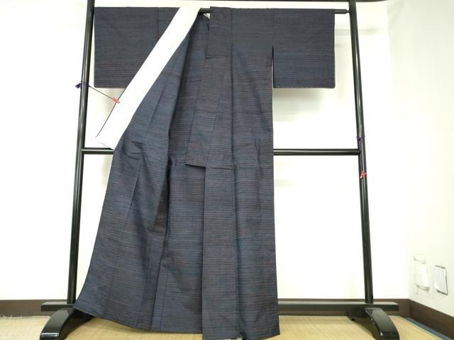 平和屋着物▽上質な紬 単衣 格子 正絹 逸品 DABH0626op