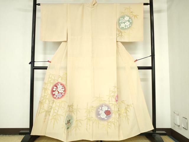 平和屋着物▽訪問着 単衣 総刺繍 笹竹 枝梅 暈し染め 金銀糸 正絹 逸品 DABH0628op