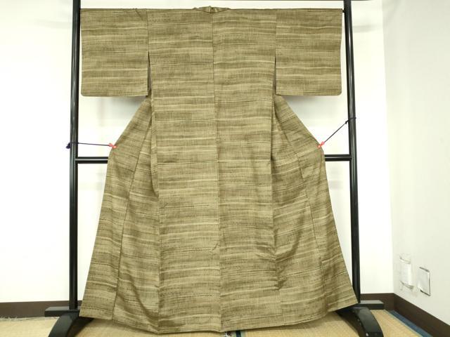 平和屋着物▽上質な紬 単衣 横段文 正絹 逸品 DABH0634op