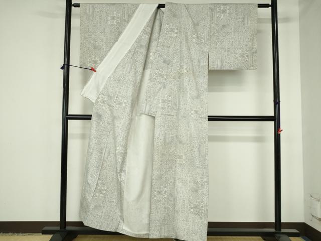 平和屋着物▽本場大島紬 白大島 単衣 9マルキ 洋花文 正絹 逸品 DABH0649op