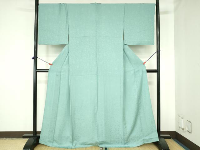 平和屋着物▽上質な色無地 単衣 花唐草地紋 青竹色 正絹 逸品 DABH0650op