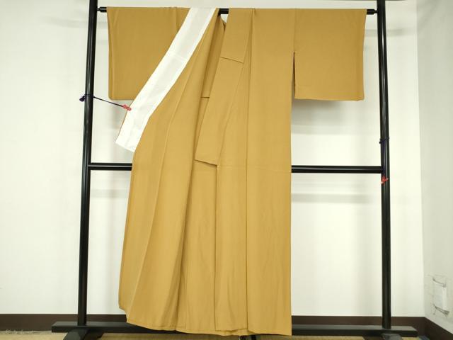 平和屋着物▽上質な色無地 単衣 黄朽葉色 正絹 逸品 DABH0651op