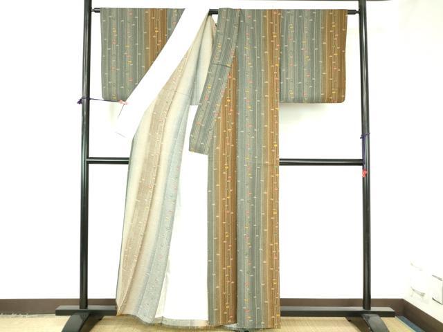 平和屋着物▽上質な小紋 単衣 扇面笹の葉間道 暈し染め 正絹 逸品 DABH0657op