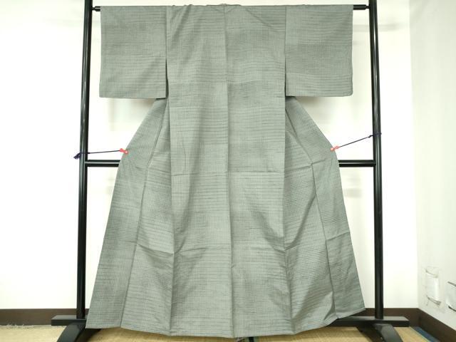 平和屋着物▽上質な紬 単衣 変わり格子 正絹 逸品 未使用 DABH0660op