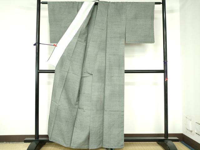 平和屋着物▽上質な紬 単衣 変わり格子 正絹 逸品 未使用 DABH0660op