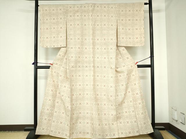 平和屋着物▽上質なお召 単衣 蜀江花文 正絹 逸品 DABH0661op