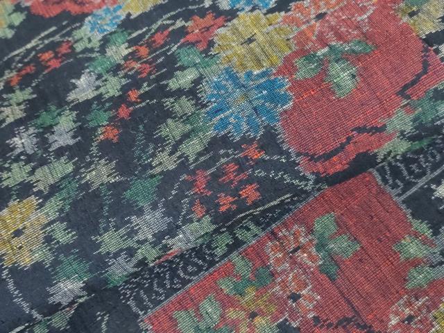 平和屋着物▽上質な紬 単衣 草花文 正絹 逸品 DABH0664op