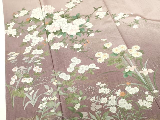 平和屋着物▽訪問着 単衣 草花 暈し染め 金彩 正絹 逸品 DABH0668op