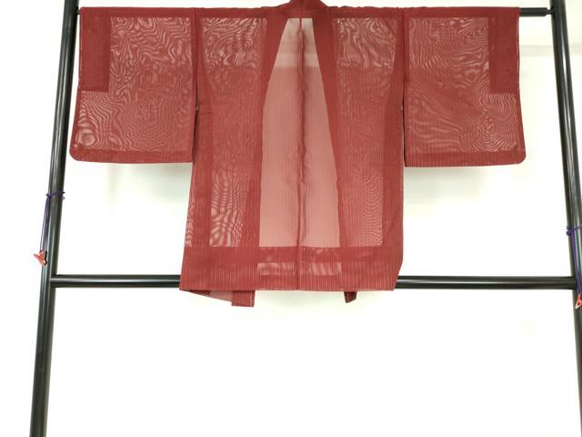 平和屋着物▽羽織 スリーシーズン 春夏秋 塵除け 二重紗 縞 弁柄色 正絹 逸品 未使用 DABH0671op