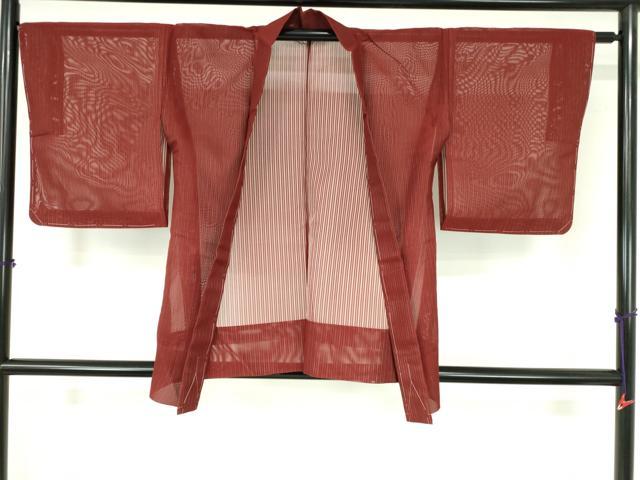 平和屋着物▽羽織 スリーシーズン 春夏秋 塵除け 二重紗 縞 弁柄色 正絹 逸品 未使用 DABH0671op