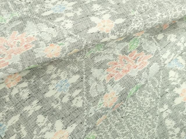 平和屋着物▽上質な紬 単衣 草花 正絹 逸品 DABH0672op