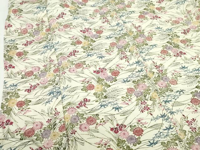 平和屋着物▽上質な小紋 単衣 型染 草花 鬼しぼ縮緬 正絹 逸品 DABH0674op