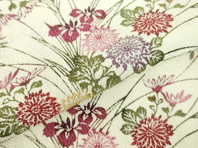 平和屋着物▽上質な小紋 単衣 型染 草花 鬼しぼ縮緬 正絹 逸品 DABH0674op