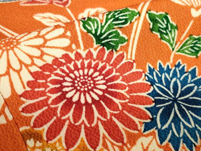 平和屋着物●上質な小紋 型染 流水花文 鬼しぼ縮緬 正絹 逸品 DABH0679op