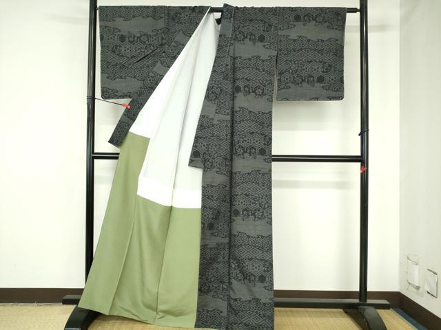 平和屋着物●結城紬 100亀甲 亀甲花文 正絹 逸品 未使用 DABH0687op