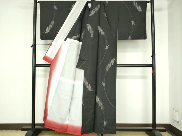平和屋着物●上質な紬 舞蝶文 背抜き仕立て 正絹 逸品 DABH0689op