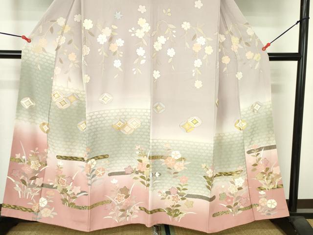 平和屋着物●訪問着 駒刺繍 七宝霞花文 暈し染め 金彩 正絹 逸品 DABH0696op