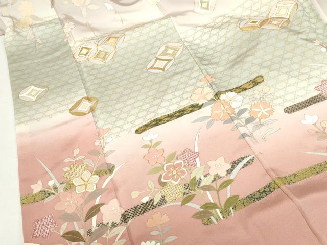 平和屋着物●訪問着 駒刺繍 七宝霞花文 暈し染め 金彩 正絹 逸品 DABH0696op
