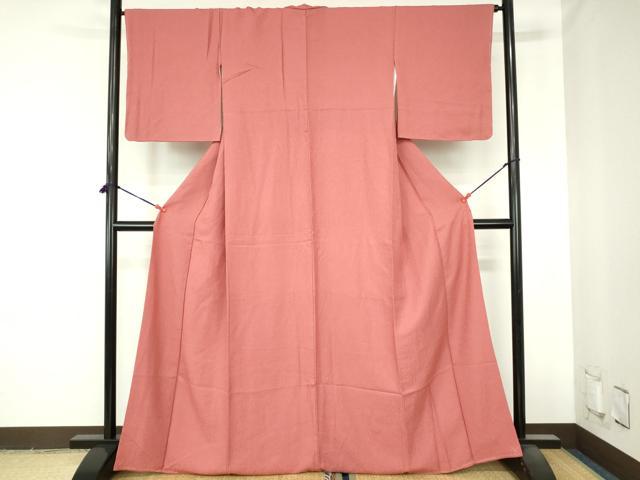 平和屋着物●上質な色無地 霞地紋 銀朱色 正絹 逸品 DABH0699op