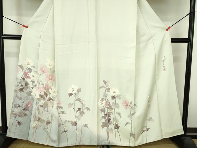 平和屋着物●二代目清次郎 手描き 訪問着 草花 暈し染め 正絹 逸品 DABH0707op