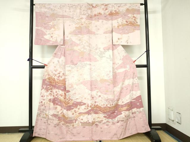 平和屋着物●十七代京屋林蔵 訪問着 総刺繍 風景花文 金銀糸 正絹 逸品 DABH0708op