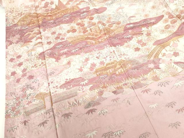 平和屋着物●十七代京屋林蔵 訪問着 総刺繍 風景花文 金銀糸 正絹 逸品 DABH0708op