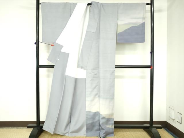 平和屋着物●訪問着 紬地 霞文 暈し染め 正絹 逸品 DABH0714op