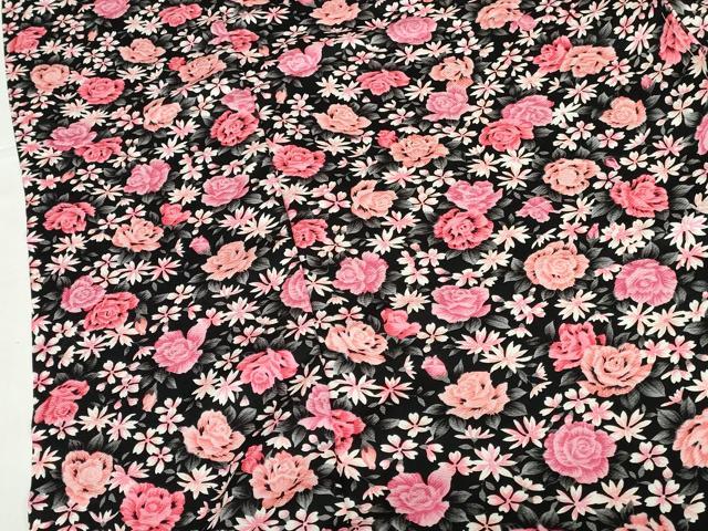 平和屋着物●小紋 花尽くし Softシルック 黒地 さが美扱い 仮絵羽 洗える着物 未使用 DABH0721op