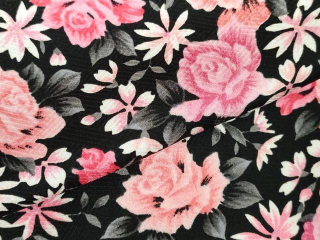 平和屋着物●小紋 花尽くし Softシルック 黒地 さが美扱い 仮絵羽 洗える着物 未使用 DABH0721op