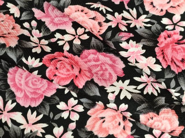 平和屋着物●小紋 花尽くし Softシルック 黒地 さが美扱い 仮絵羽 洗える着物 未使用 DABH0721op