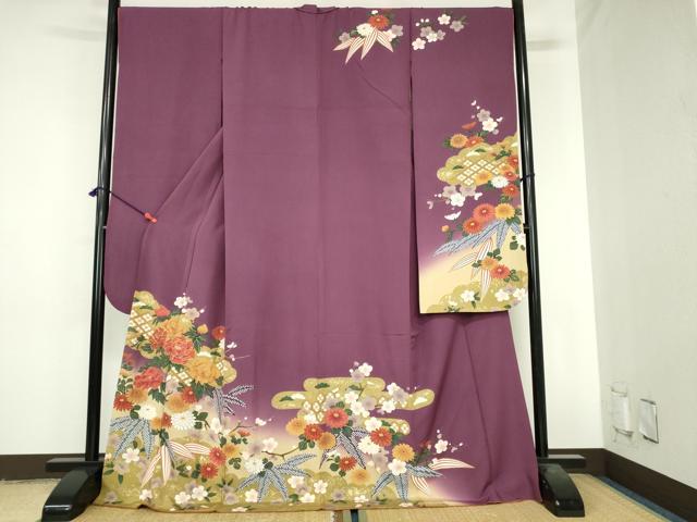 平和屋着物●豪華振袖 駒刺繍 牡丹 笹の葉花文 暈し染 金彩 正絹 逸品 DABH0722op